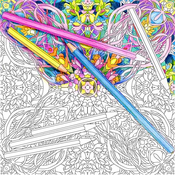 Colored pencil practice sheet with outline drawings